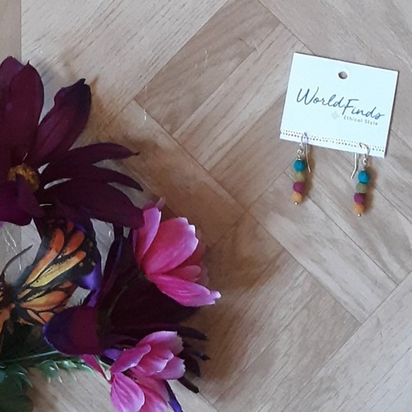 NWT World Finds Kantha Quarte Bead Earrings - Picture 1 of 3